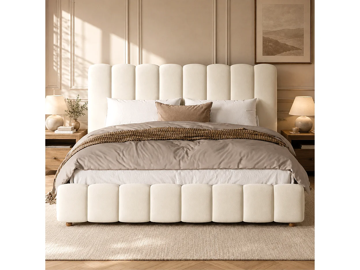 Letto matrimoniale con contenitore 180 x 200 cm in velluto - Beige