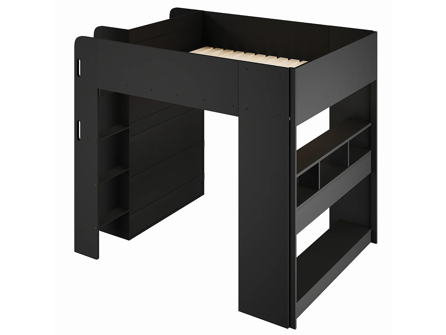 Lit mezzanine en bois 140x200cm avec bureau, LED et USB - Noir