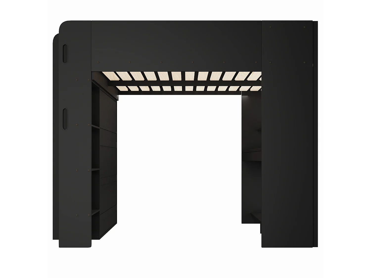 Lit mezzanine en bois 140x200cm avec bureau, LED et USB - Noir