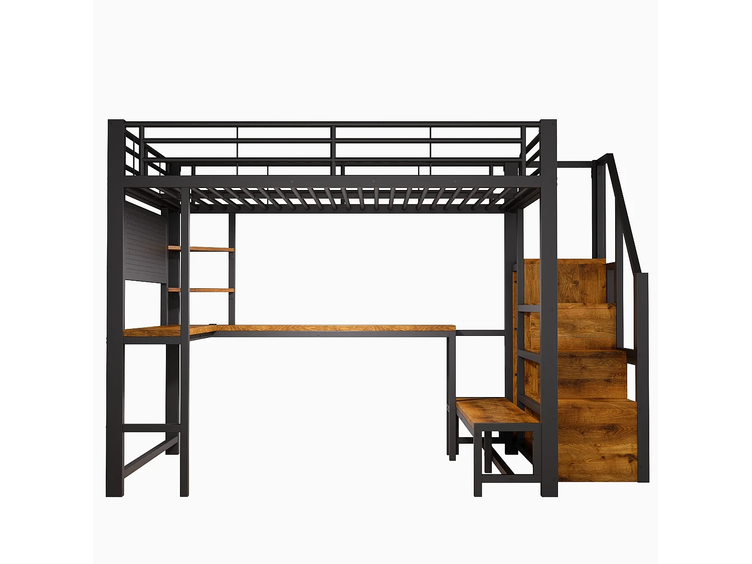 Lit mezzanine 140 x 200 cm avec port USB et USB-C , paroi perforée, étagères - Noir