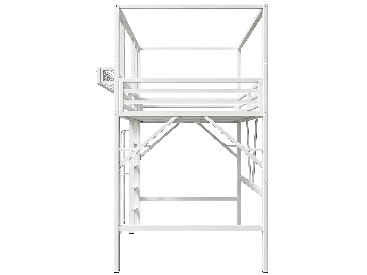 Lit mezzanine enfant 90 x 200 cm en métal avec toit et échelle - Blanc