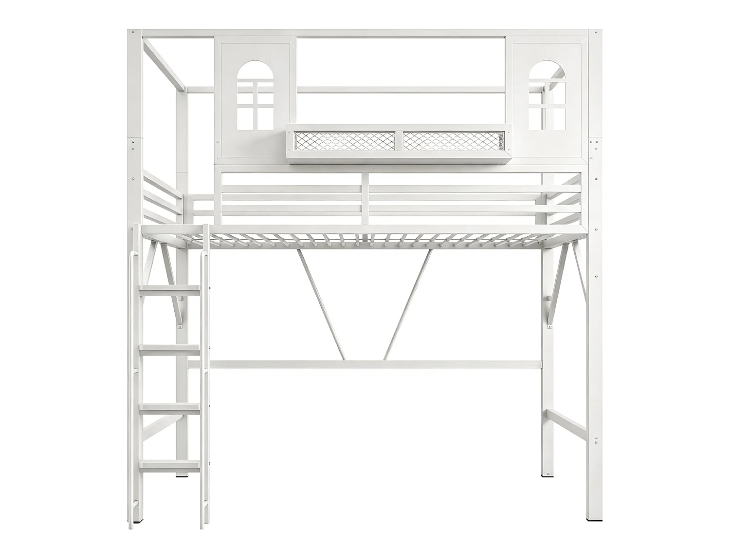 Lit mezzanine enfant 90 x 200 cm en métal avec toit et échelle - Blanc