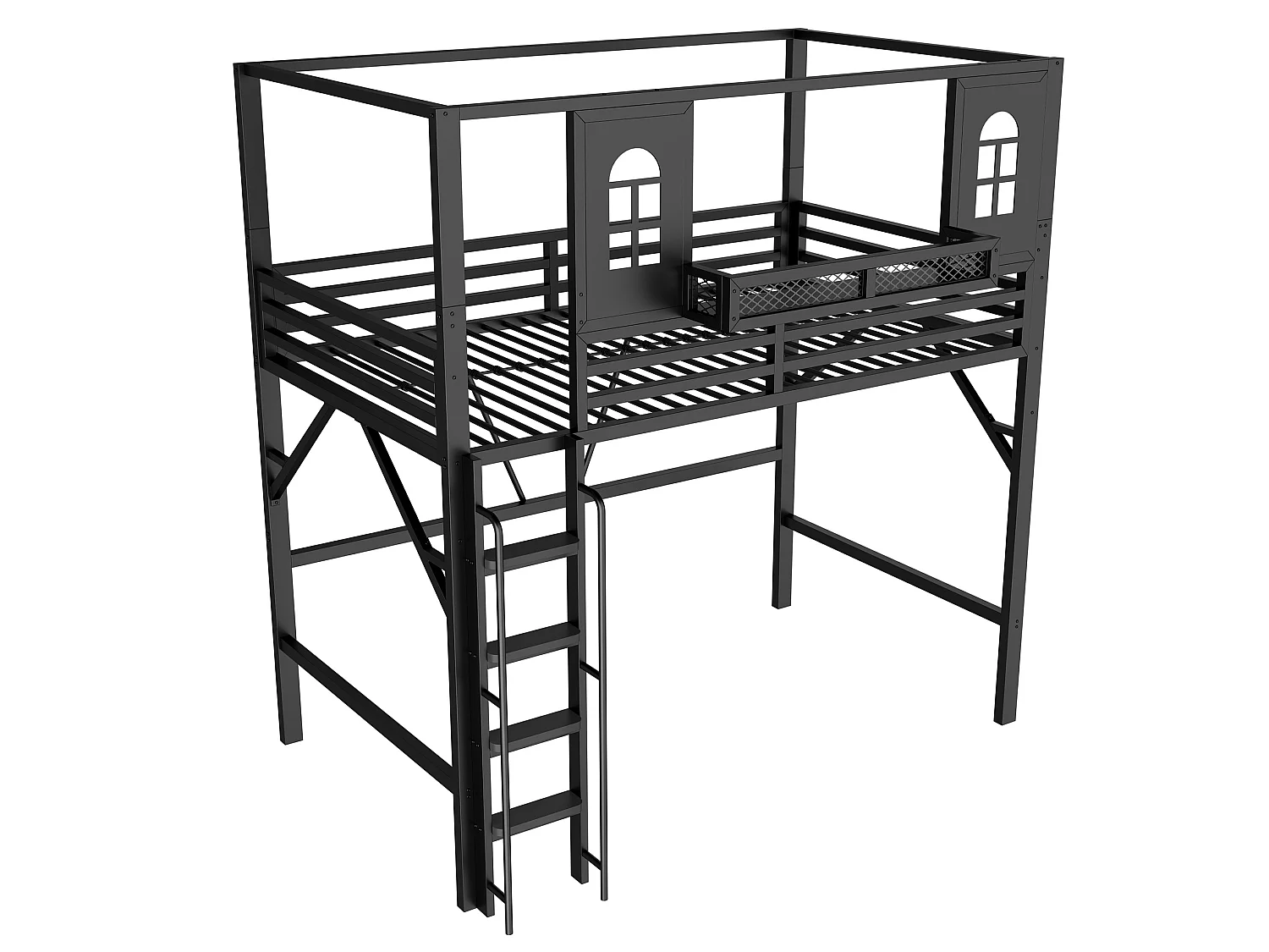 Lit mezzanine enfant 90 x 200 cm en métal avec toit et échelle - Noir