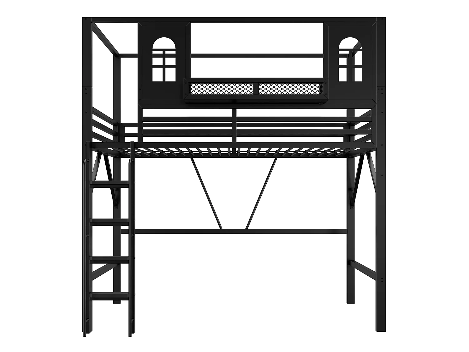 Lit mezzanine enfant 90 x 200 cm en métal avec toit et échelle - Noir