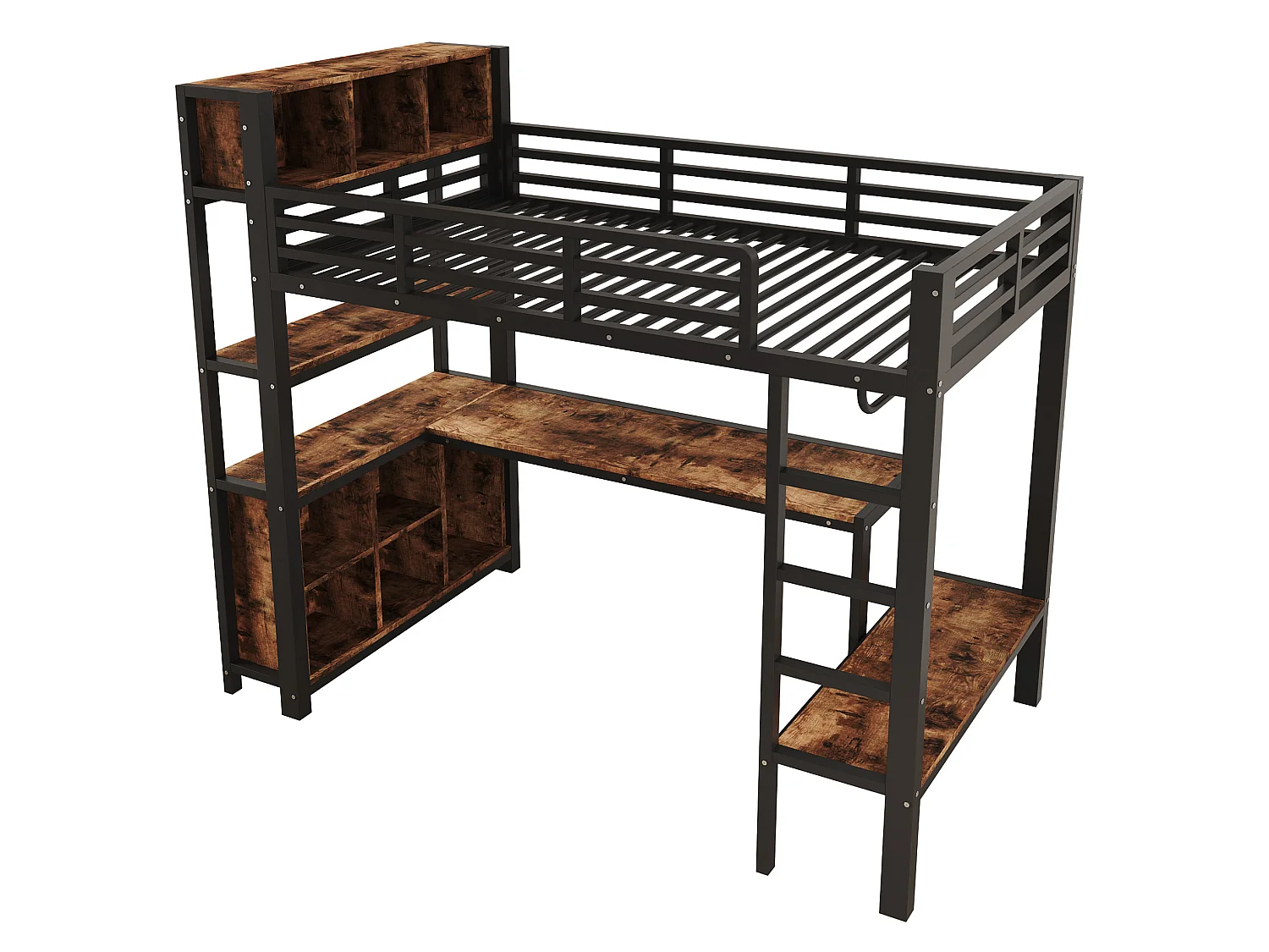 Lit mezzanine enfant 90 x 200 cm avec bureau et rangement - Noir