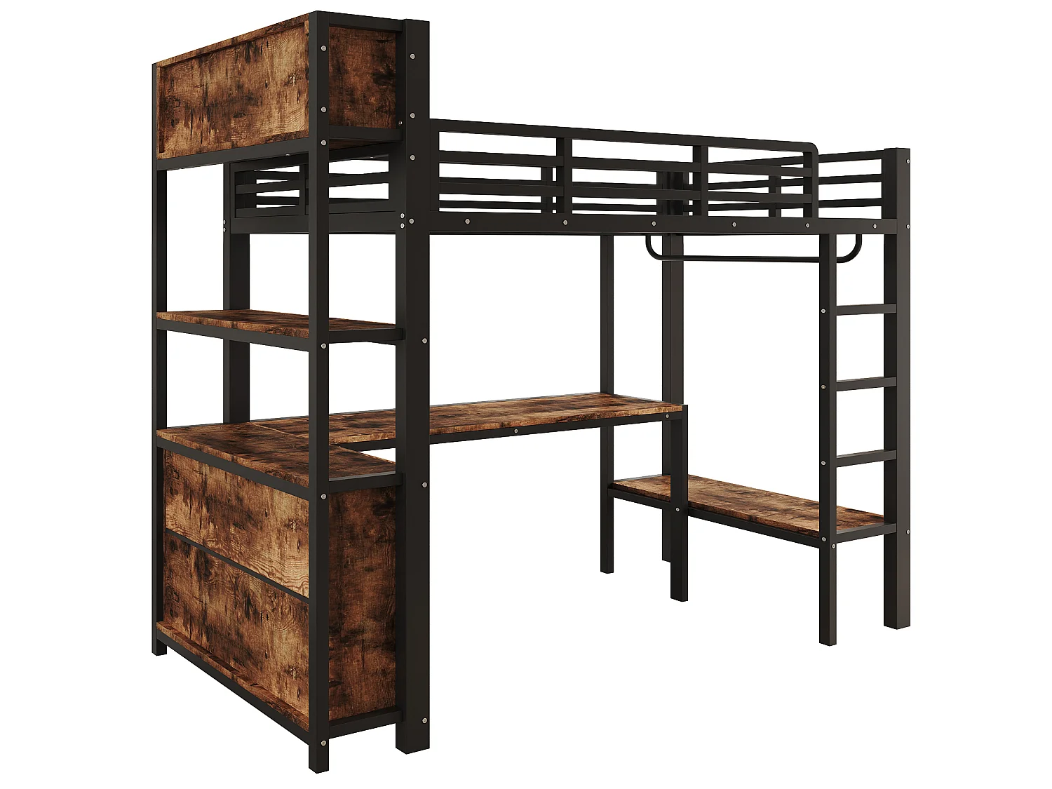 Lit mezzanine enfant 90 x 200 cm avec bureau et rangement - Noir