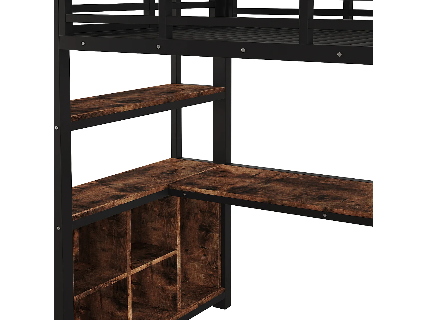 Lit mezzanine enfant 90 x 200 cm avec bureau et rangement - Noir