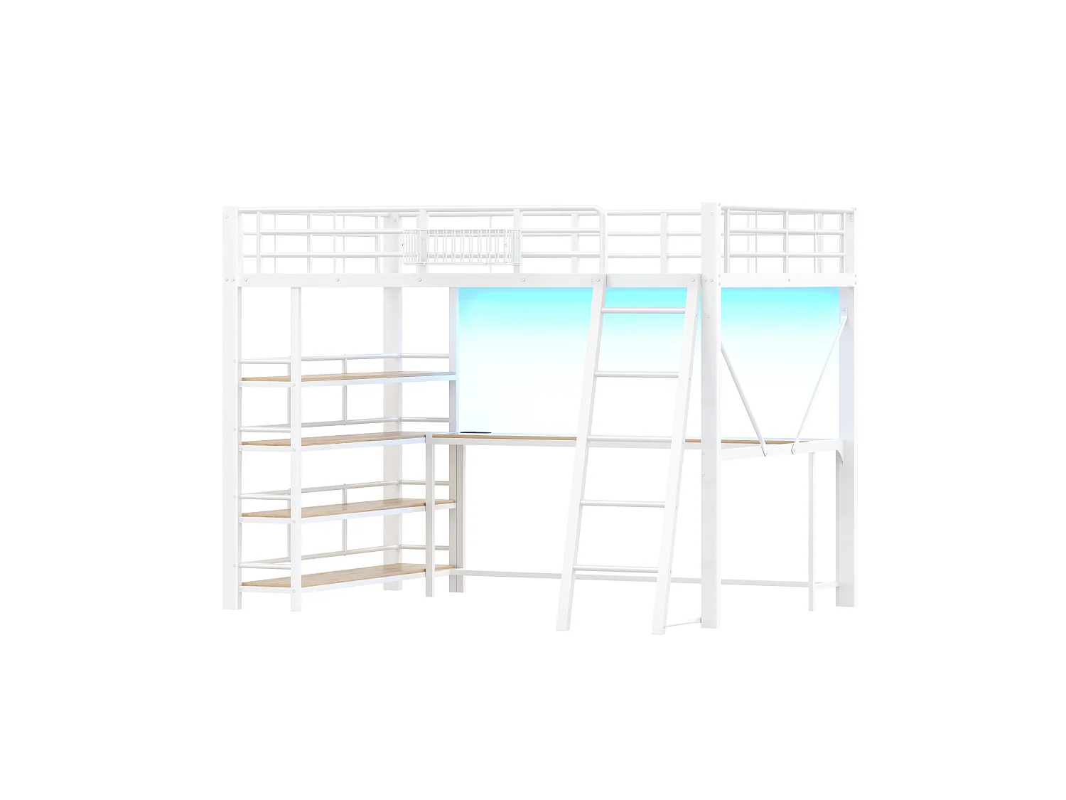 Lit mezzanine en métal 140 x 200 cm avec bureau et USB - Blanc