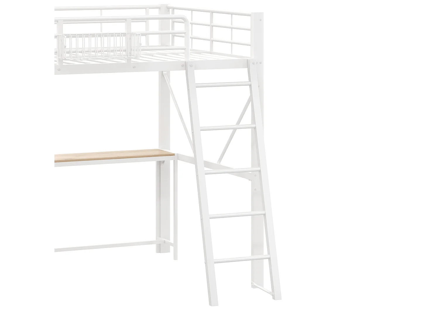 Lit mezzanine en métal 140 x 200 cm avec bureau et USB - Blanc