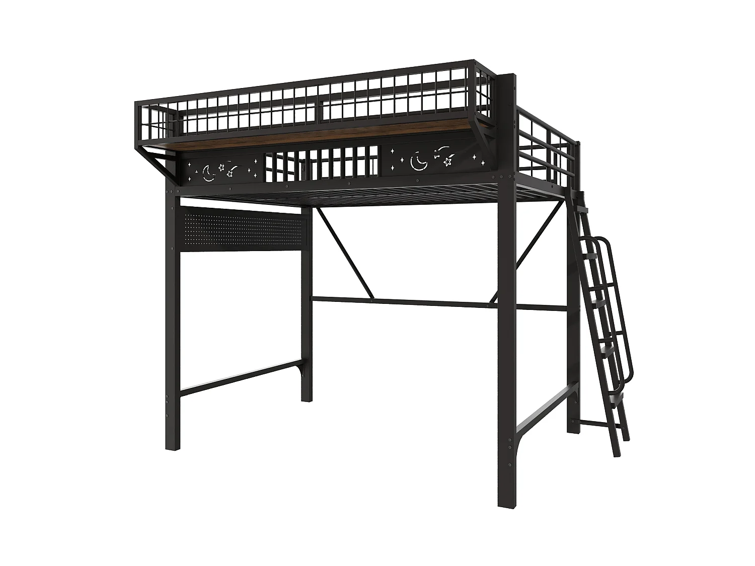 Lit mezzanine 140 x 200 cm en métal avec rangement et échelle - Noir