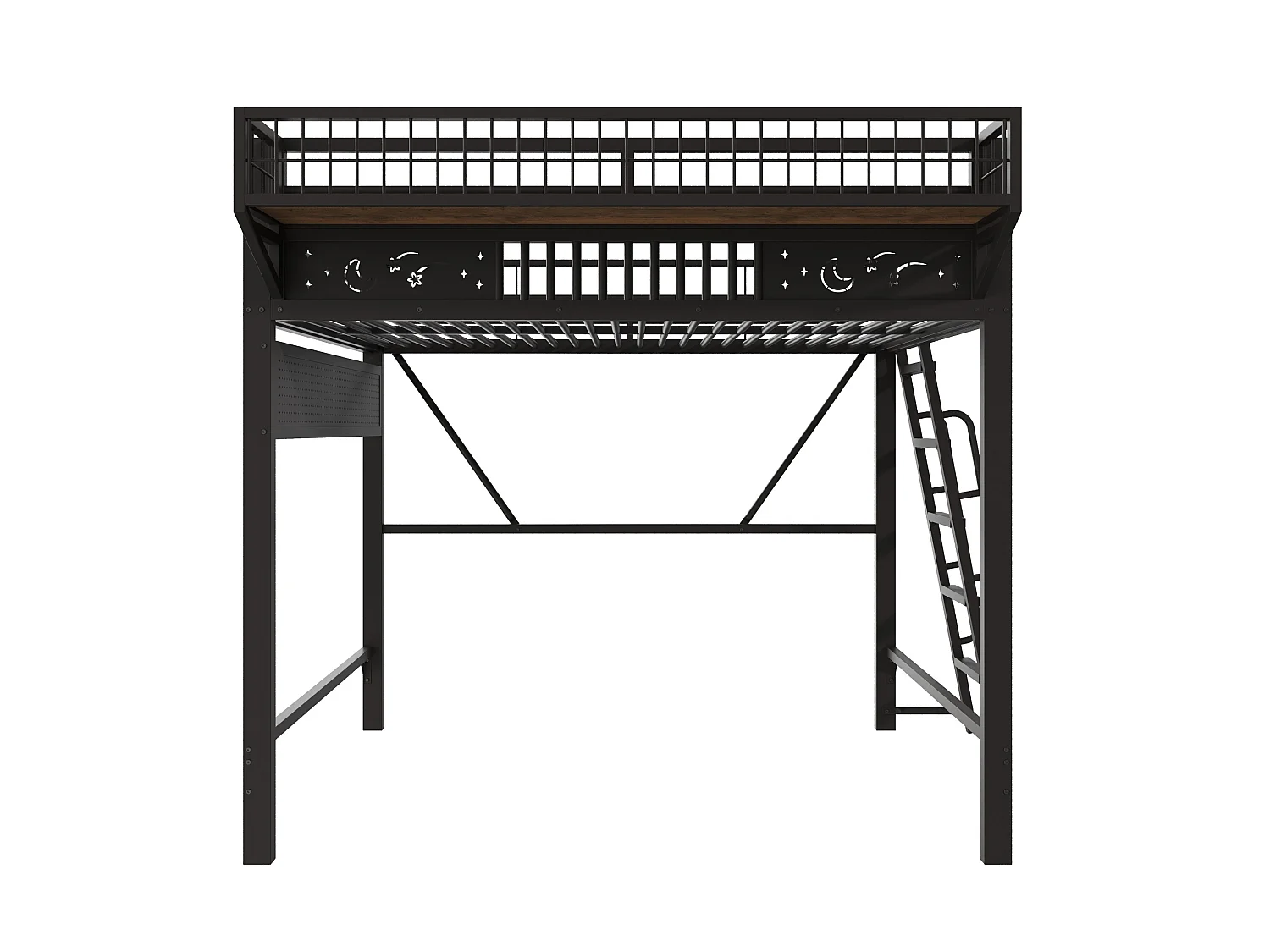 Lit mezzanine 140 x 200 cm en métal avec rangement et échelle - Noir