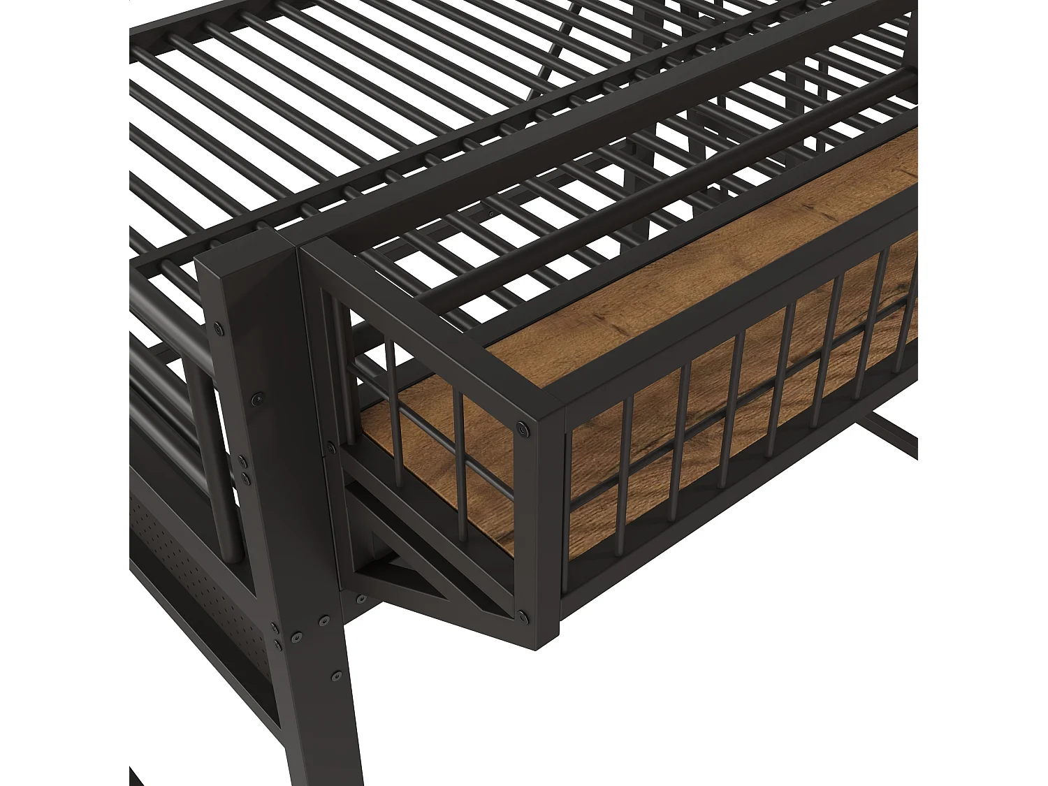 Lit mezzanine 140 x 200 cm en métal avec rangement et échelle - Noir