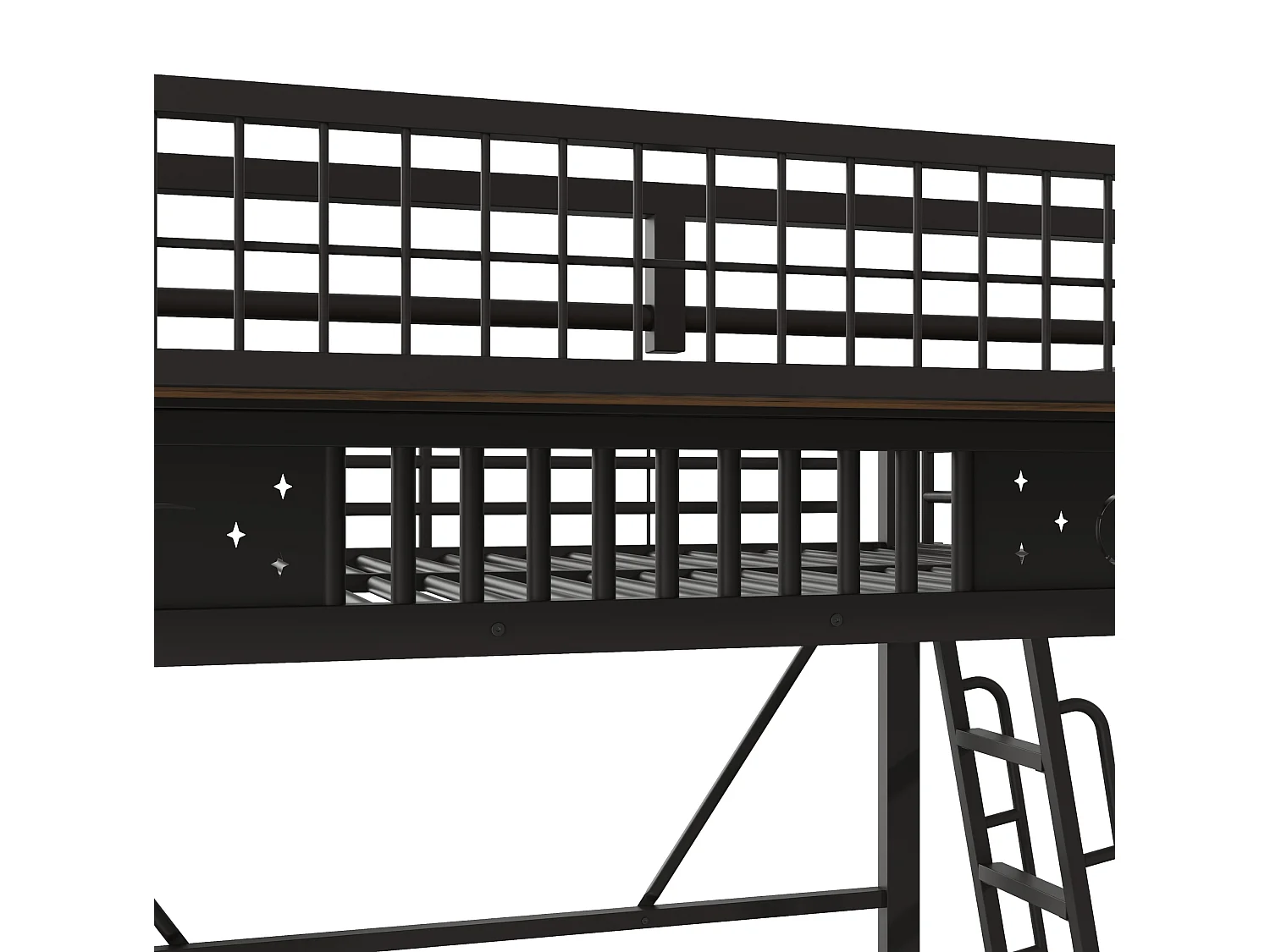 Lit mezzanine 140 x 200 cm en métal avec rangement et échelle - Noir