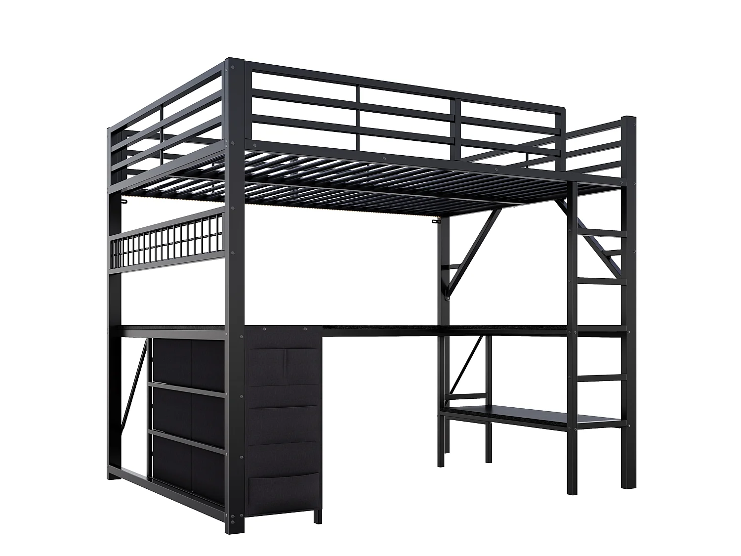 Lit mezzanine 140 x 200 cm avec 6 tiroirs et bureau - Métal et MDF - Noir