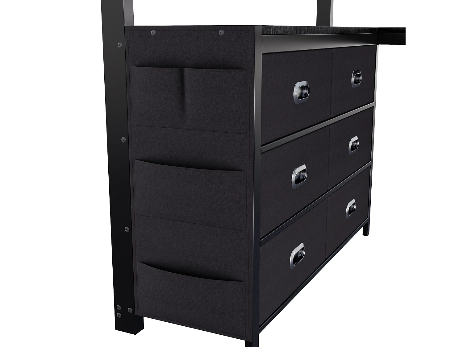 Lit mezzanine 140 x 200 cm avec 6 tiroirs et bureau - Métal et MDF - Noir