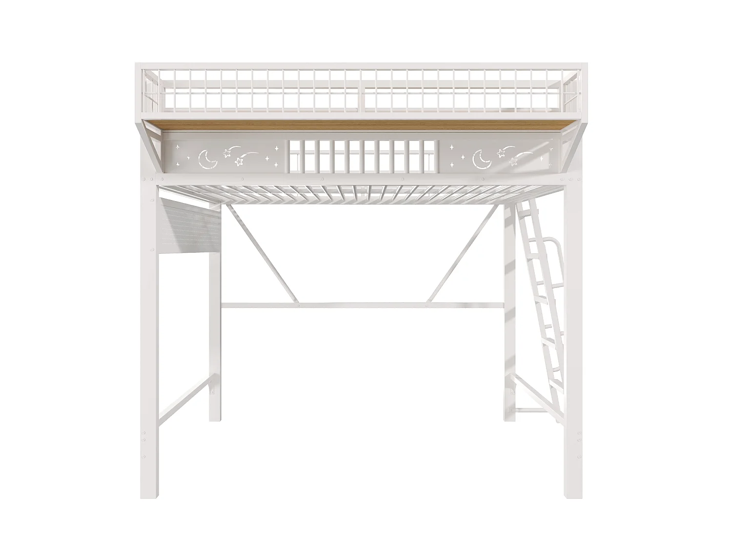 Lit mezzanine 140 x 200 cm en métal avec rangement et échelle - Blanc