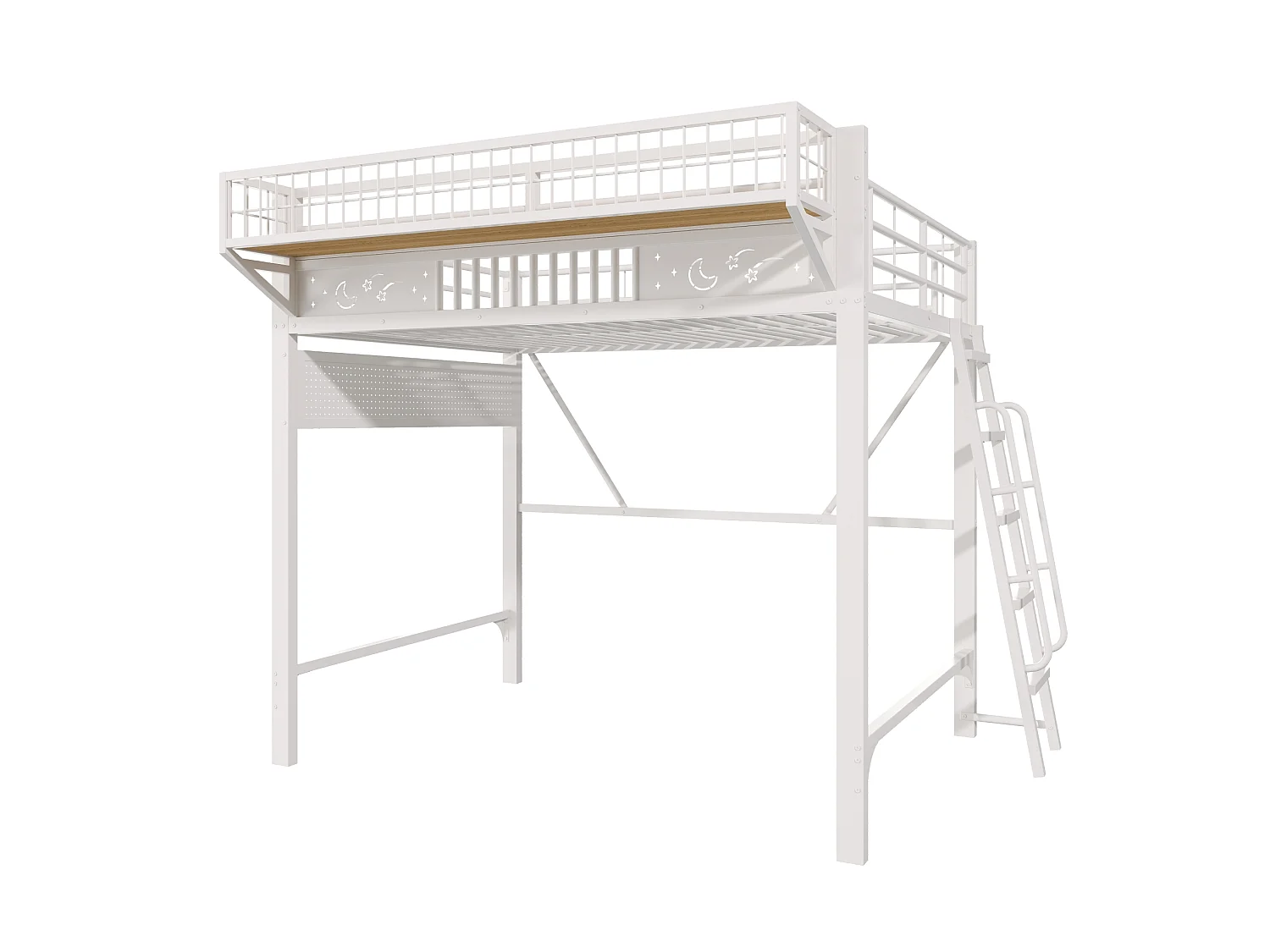Lit mezzanine 140 x 200 cm en métal avec rangement et échelle - Blanc