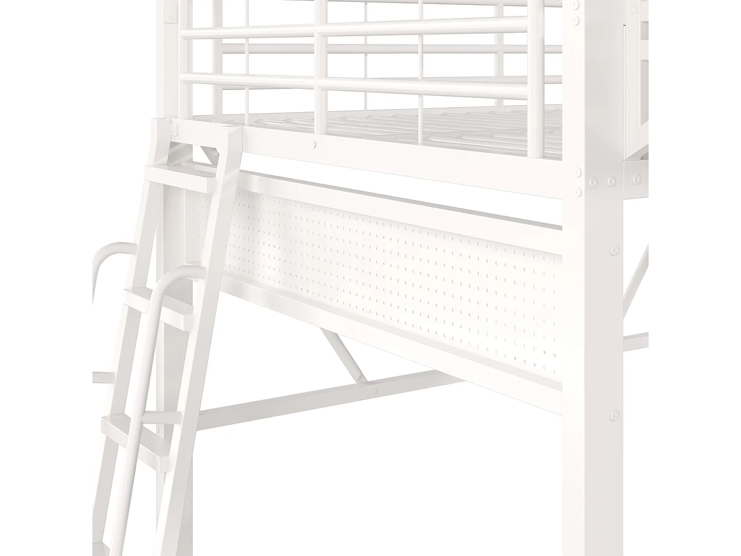 Lit mezzanine 140 x 200 cm en métal avec rangement et échelle - Blanc