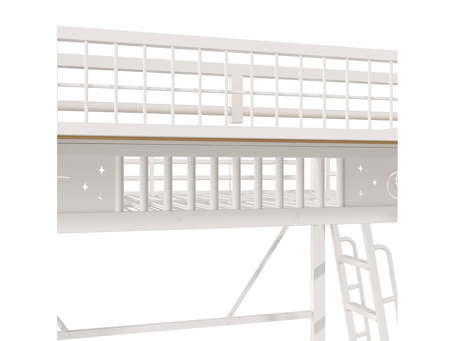 Lit mezzanine 140 x 200 cm en métal avec rangement et échelle - Blanc