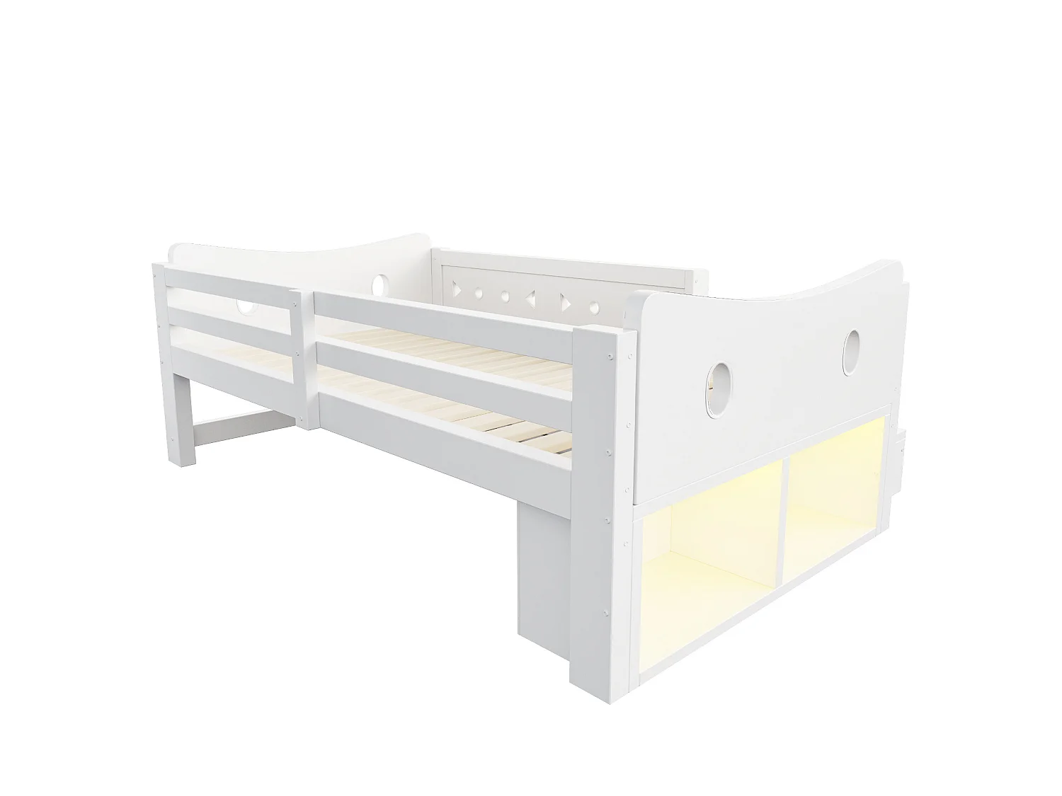 Kinderbed van gemiddelde hoogte 90x200 cm met 4 lades, USB- en Type-C-poort - Wit