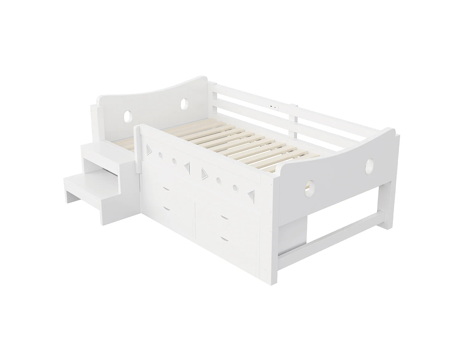 Kinderbed van gemiddelde hoogte 90x200 cm met 4 lades, USB- en Type-C-poort - Wit