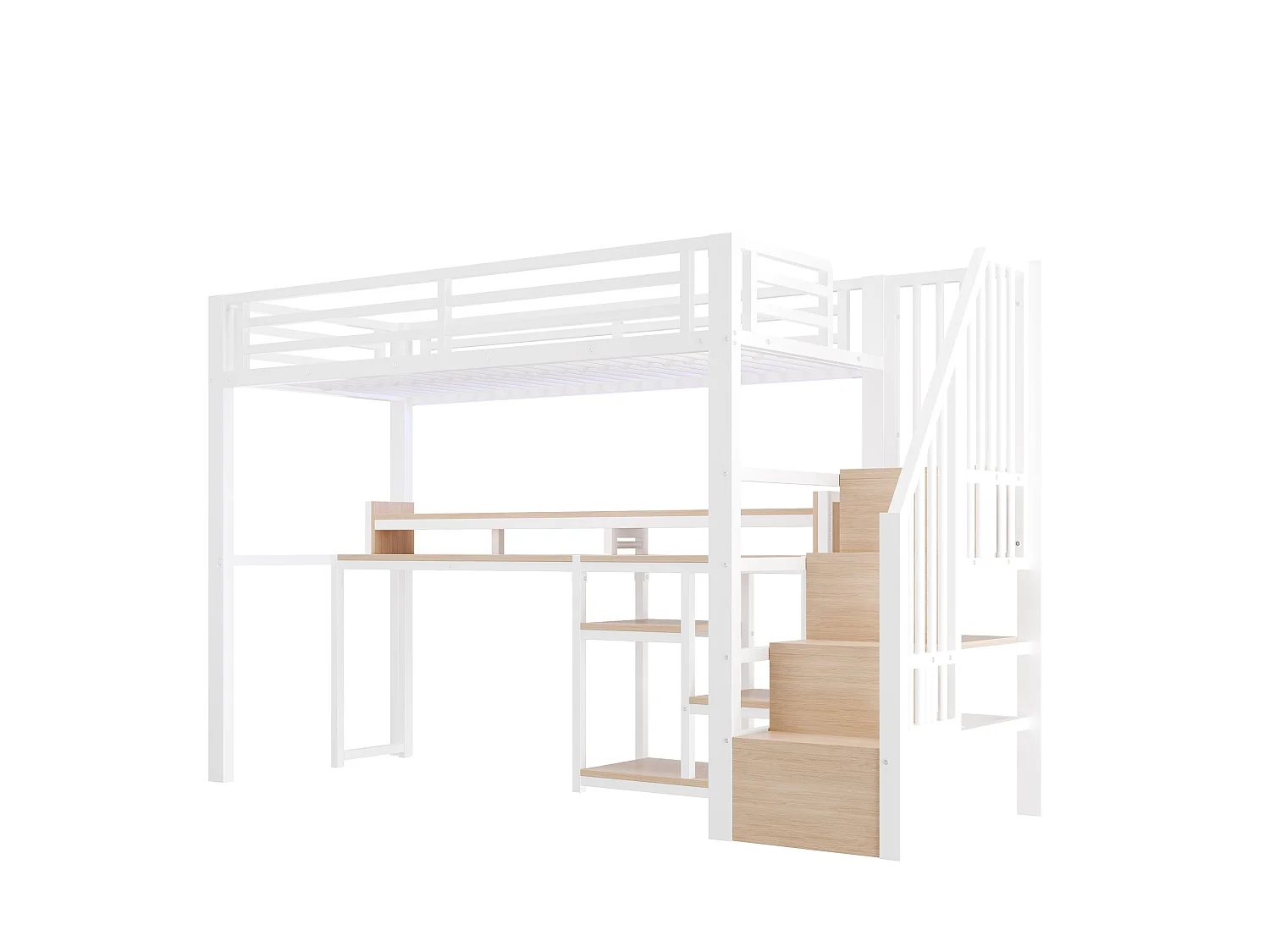 Lit mezzanine enfant 90 x 200 cm avec bureau ,ports USB et Type-C - Blanc