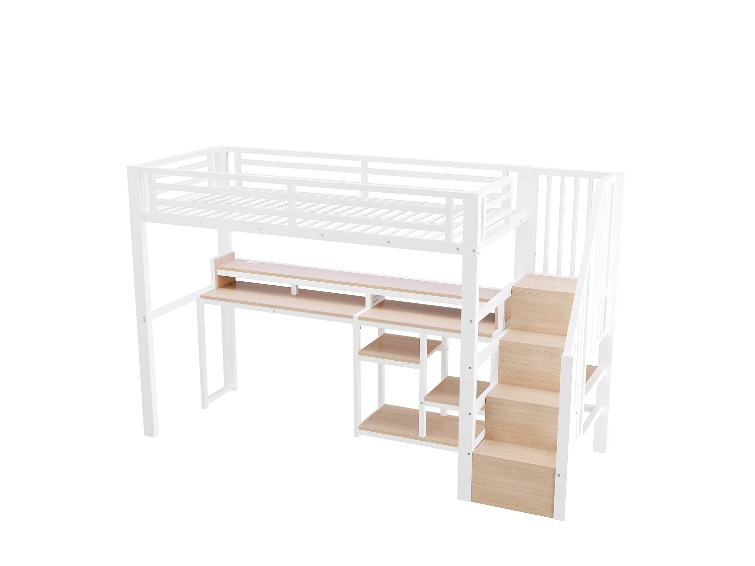 Lit mezzanine enfant 90 x 200 cm avec bureau ,ports USB et Type-C - Blanc