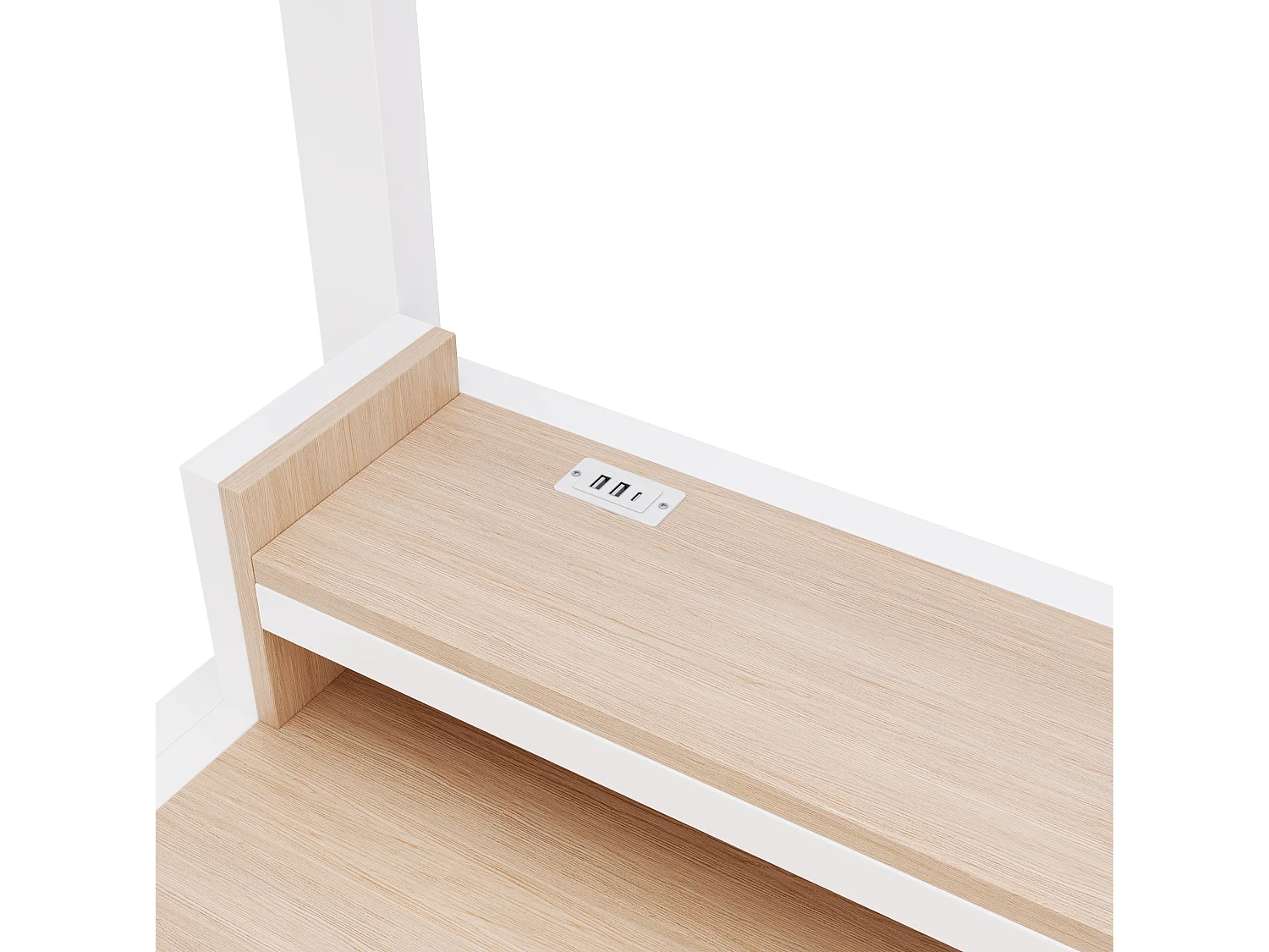 Lit mezzanine enfant 90 x 200 cm avec bureau ,ports USB et Type-C - Blanc