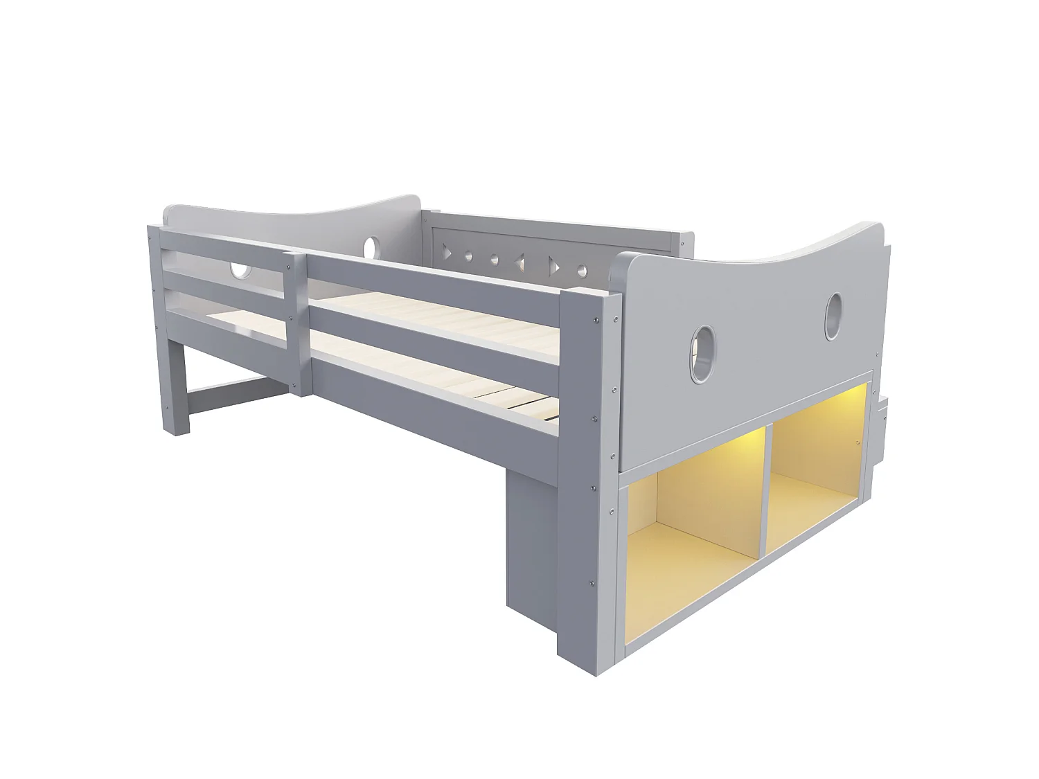 Letto per bambini a mezza altezza 90x200 cm con 4 cassetti, porta USB e Type-C - Grigio