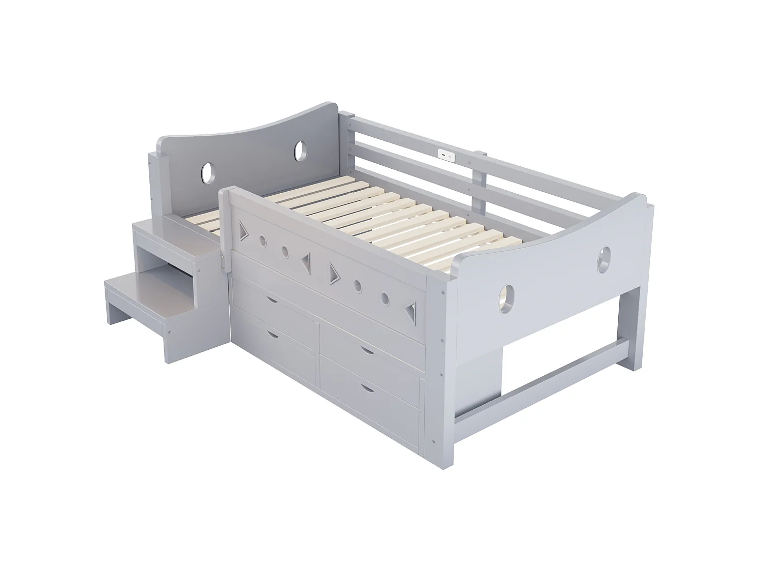Letto per bambini a mezza altezza 90x200 cm con 4 cassetti, porta USB e Type-C - Grigio
