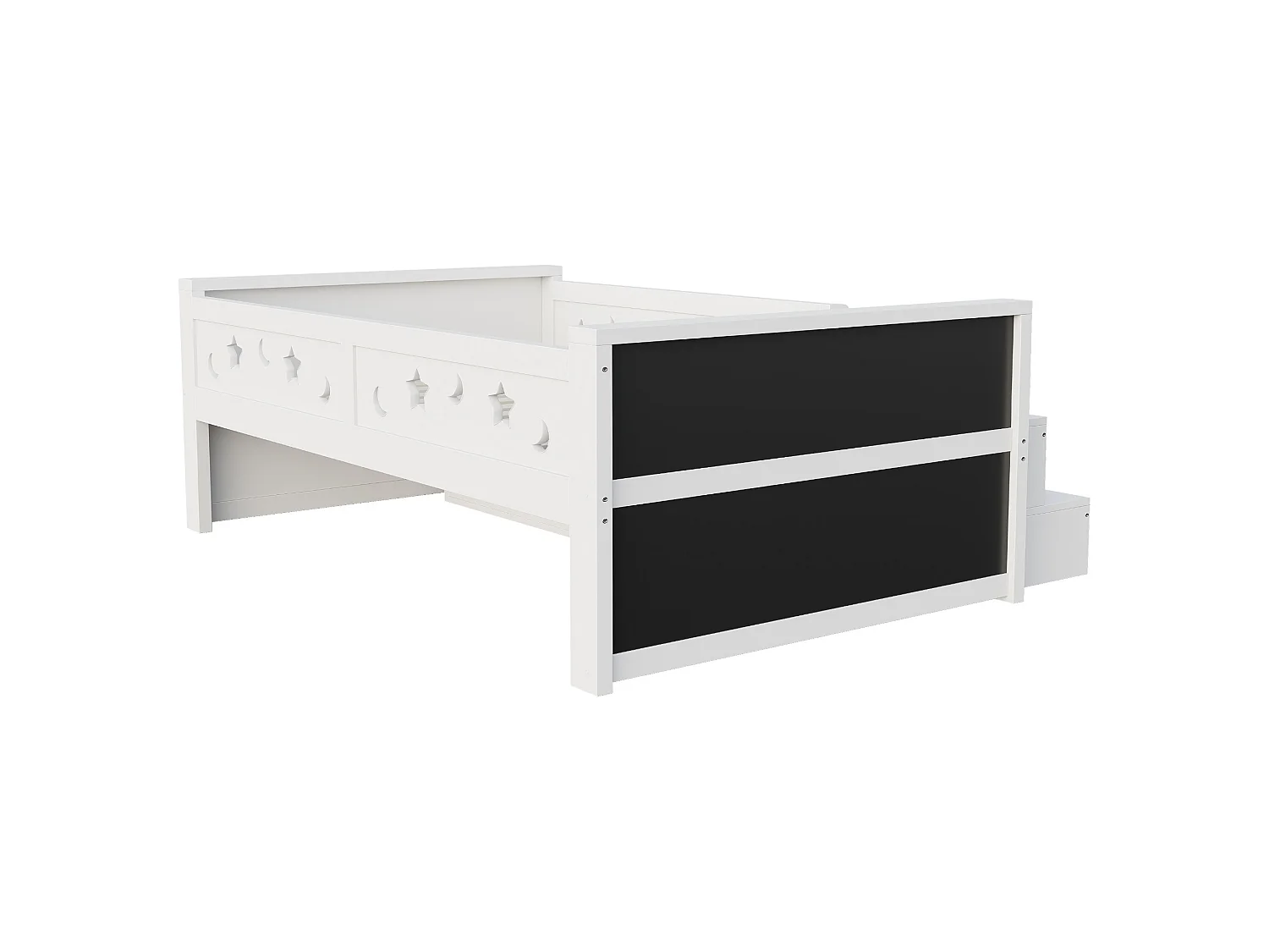 Kinderbed van gemiddelde hoogte 90x200 cm met 4 lades, krijtbord en LED-verlichting - Wit