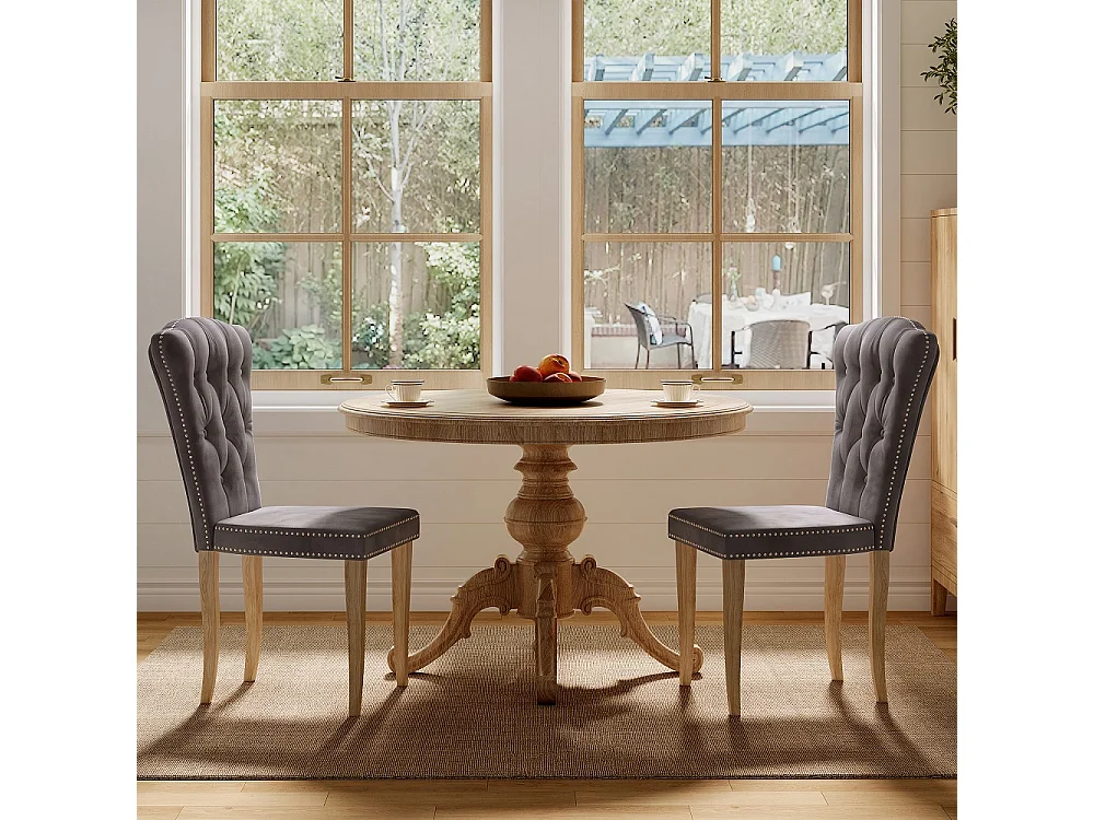 Chaises à manger en velours rembourrées - 2 pièces Tufted chaise latérale arrière haute avec Nailhead Trim & jambes en bois massif pour cuisine Salon - Gris