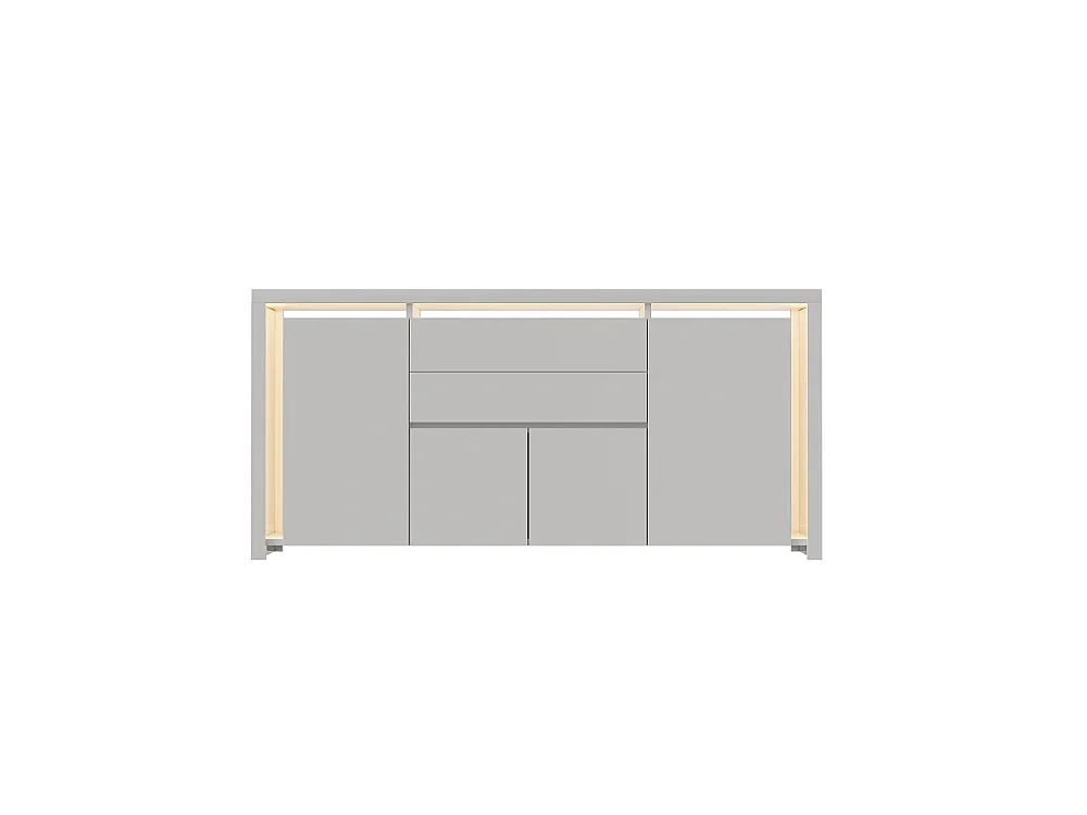 Hochglanz-Sideboard 160 × 35 × 75 cm - Buffetschrank mit LED-Licht - Moderne TV-Ständer-Aufbewahrungskredenza mit 2 Schubladen und 4 Türen - Weiß
