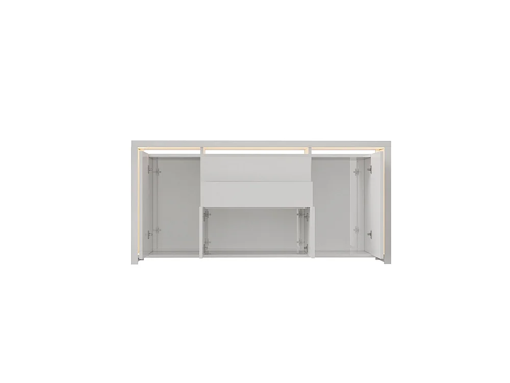 Hochglanz-Sideboard 160 × 35 × 75 cm - Buffetschrank mit LED-Licht - Moderne TV-Ständer-Aufbewahrungskredenza mit 2 Schubladen und 4 Türen - Weiß