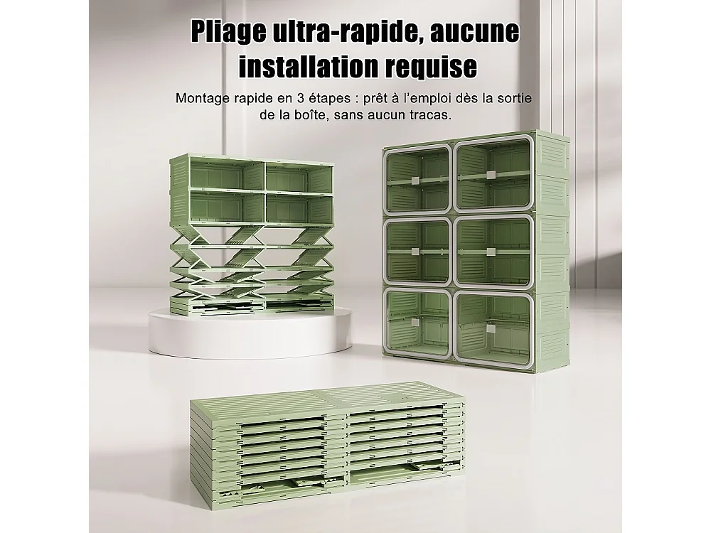 Faltbarer Schuhschrank 85 × 34 × 104 cm - 6-Raster-Schuh-Organizer mit magnetischen, klaren Haustiertüren - Grün