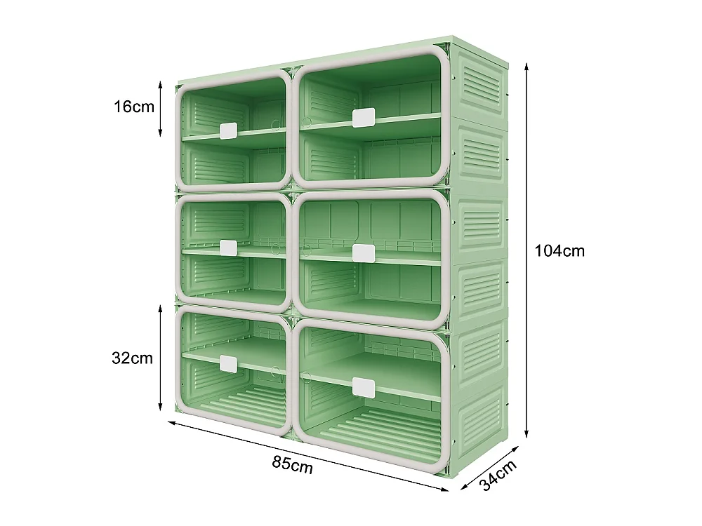 Faltbarer Schuhschrank 85 × 34 × 104 cm - 6-Raster-Schuh-Organizer mit magnetischen, klaren Haustiertüren - Grün