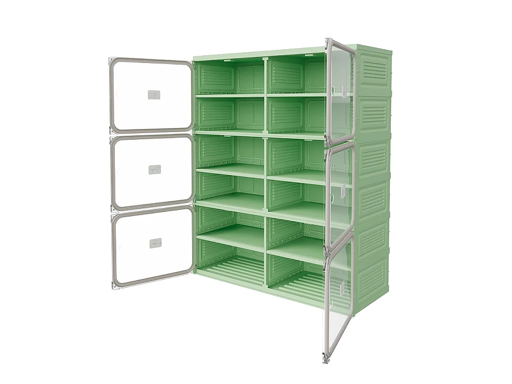 Faltbarer Schuhschrank 85 × 34 × 104 cm - 6-Raster-Schuh-Organizer mit magnetischen, klaren Haustiertüren - Grün