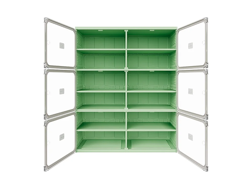 Faltbarer Schuhschrank 85 × 34 × 104 cm - 6-Raster-Schuh-Organizer mit magnetischen, klaren Haustiertüren - Grün