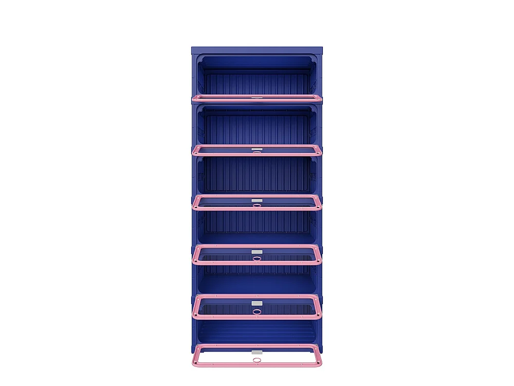 Boîte de stockage de chaussures pliable à 6 niveaux - aucun organisateur de chaussures d'assemblage avec portes en PET transparentes magnétiques - bleu