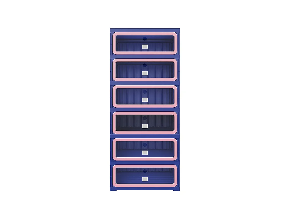 Boîte de stockage de chaussures pliable à 6 niveaux - aucun organisateur de chaussures d'assemblage avec portes en PET transparentes magnétiques - bleu