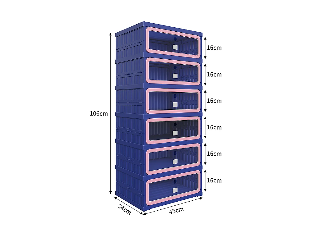 Boîte de stockage de chaussures pliable à 6 niveaux - aucun organisateur de chaussures d'assemblage avec portes en PET transparentes magnétiques - bleu
