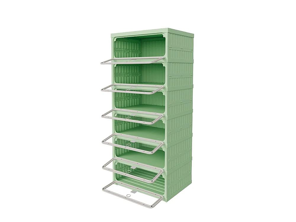 Boîte de stockage de chaussures pliable à 6 niveaux - aucun organisateur de chaussures d'assemblage avec portes en PET transparentes magnétiques - vert