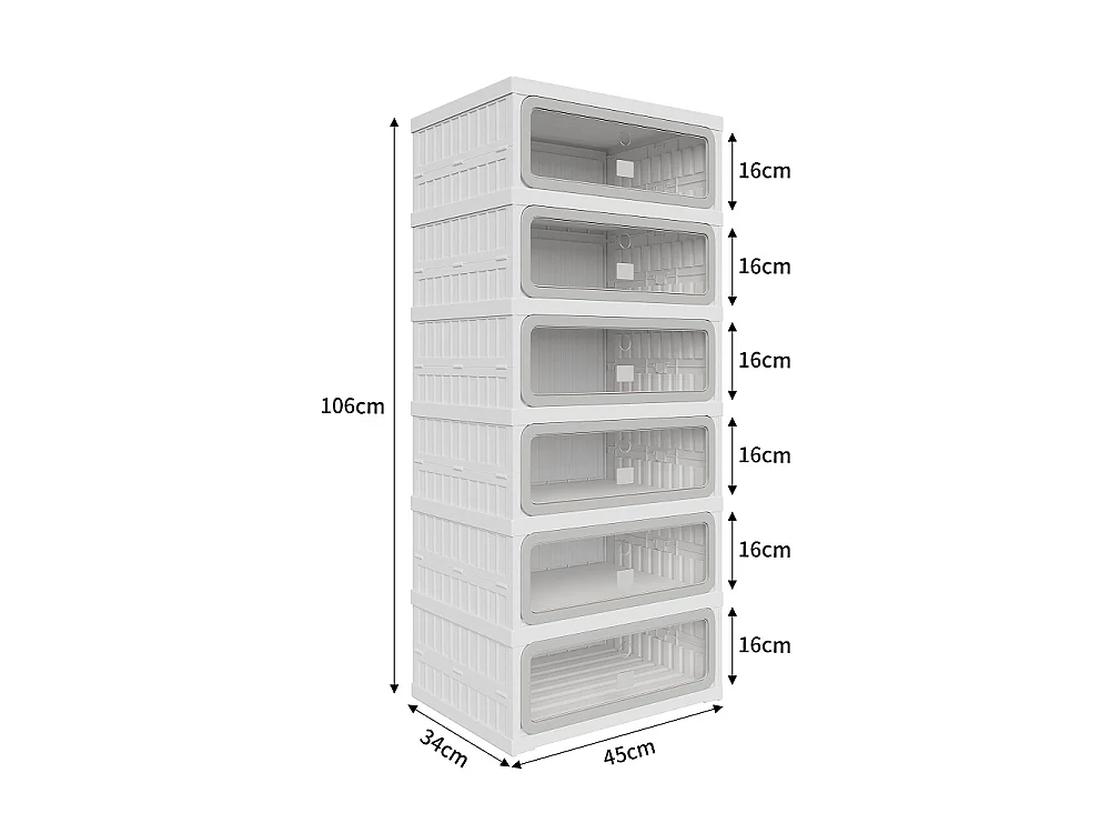 Boîte de stockage de chaussures pliable à 6 niveaux - aucun organisateur de chaussures d'assemblage avec portes en PET transparentes magnétiques - blanc