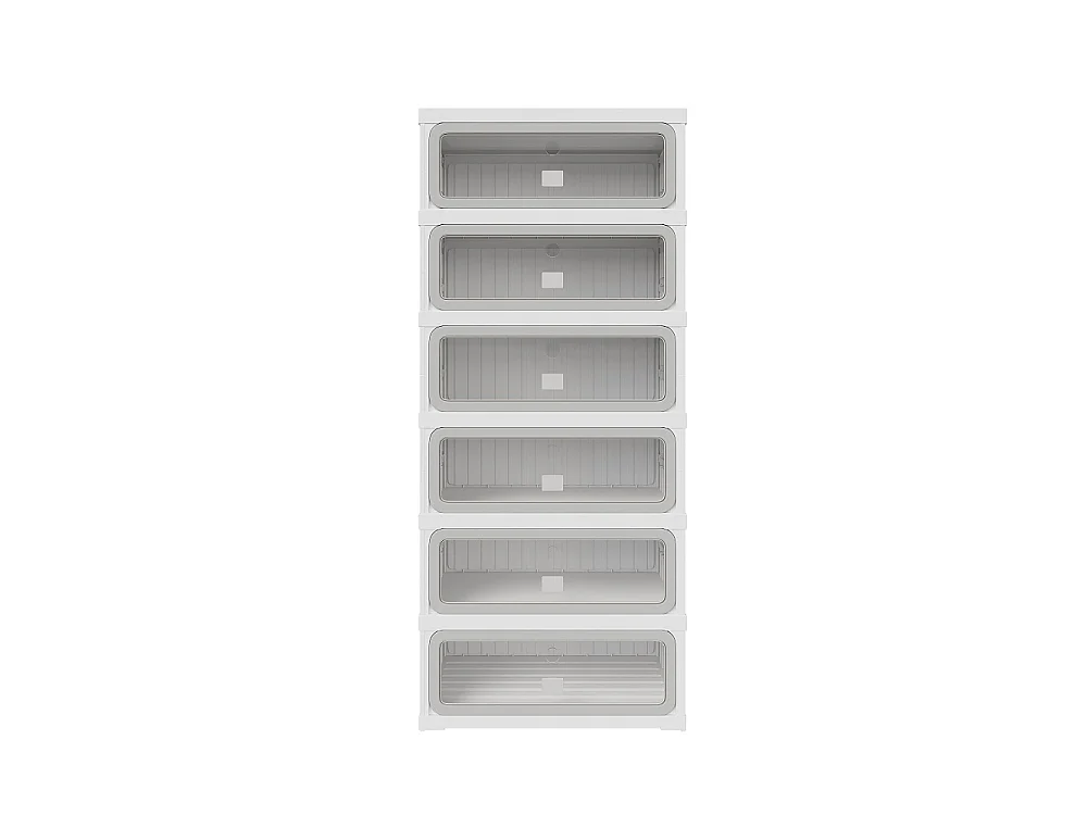 Boîte de stockage de chaussures pliable à 6 niveaux - aucun organisateur de chaussures d'assemblage avec portes en PET transparentes magnétiques - blanc