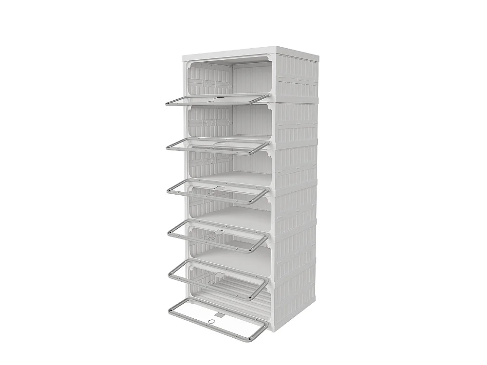 Boîte de stockage de chaussures pliable à 6 niveaux - aucun organisateur de chaussures d'assemblage avec portes en PET transparentes magnétiques - blanc