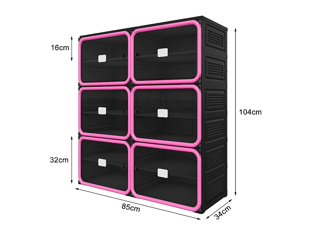 Armoire de stockage de chaussures pliable 85 × 34 × 104 cm - Organisateur de chaussures à 6 grilles avec portes en PET transparentes magnétiques - noir