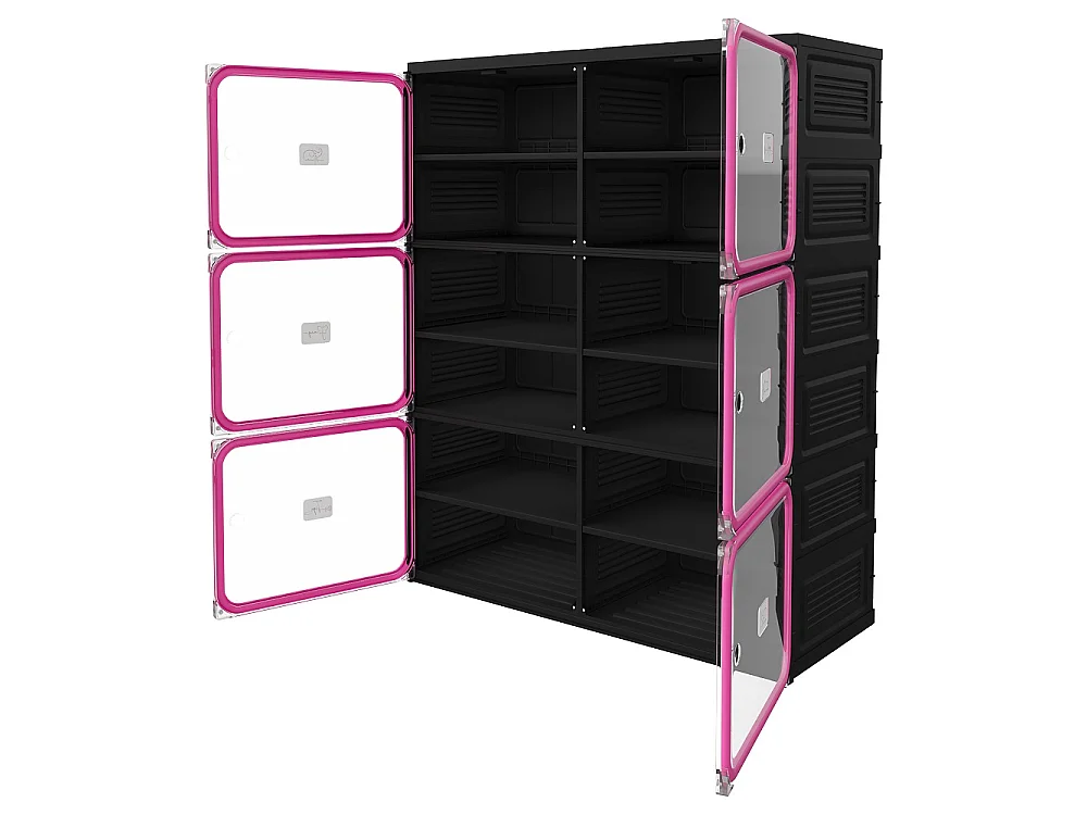 Armoire de stockage de chaussures pliable 85 × 34 × 104 cm - Organisateur de chaussures à 6 grilles avec portes en PET transparentes magnétiques - noir