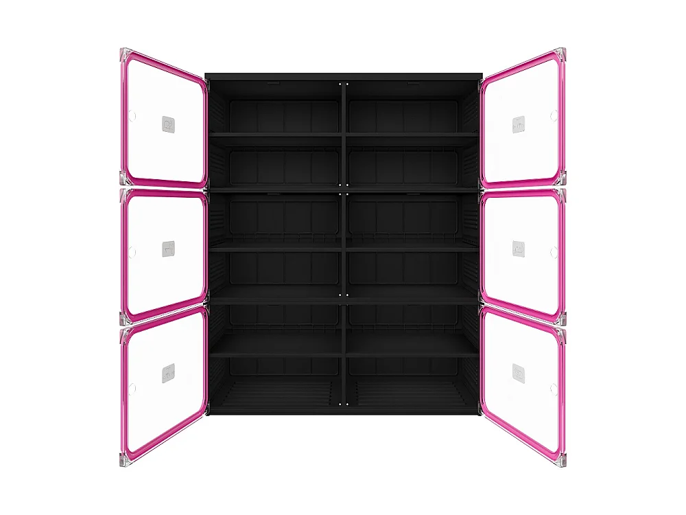 Armoire de stockage de chaussures pliable 85 × 34 × 104 cm - Organisateur de chaussures à 6 grilles avec portes en PET transparentes magnétiques - noir