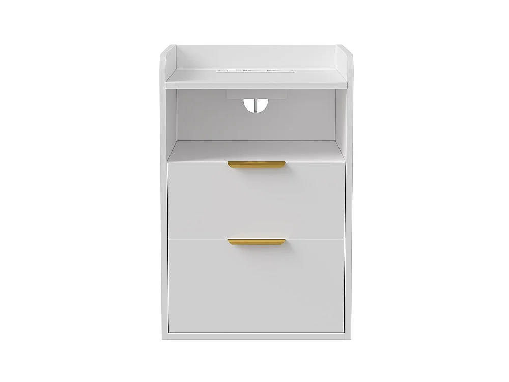 Table de nuit avec lumière LED RVB et station de charge - 2 tiroirs Table de lit avec compartiment ouvert - Cabinet de lit pour la chambre Salon - Blanc