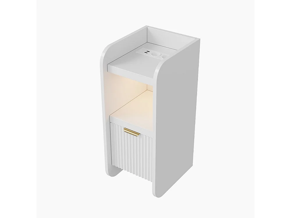 Nightstand stretto con luce a LED - 2 pezzi Armadio di stoccaggio con stazione di ricarica e cassetto - comodino sottile per piccoli spazi - bianco
